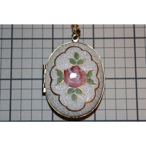 Vintage c1980 Pretty Floral Photo Locket & 22" 14K GP Sterling Silver Rope Chain - Picture 8 of 8